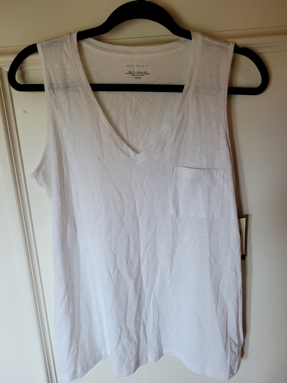 White V-Neck Pocket Tank Top